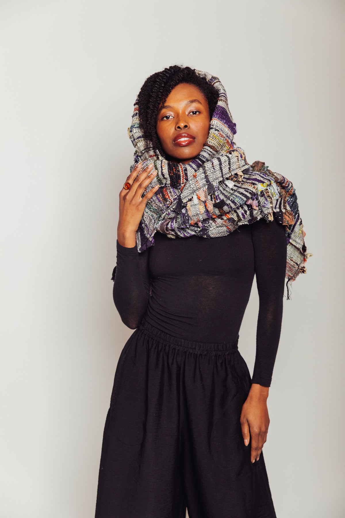 Studio-Woven Zero-Waste Hooded Scarf