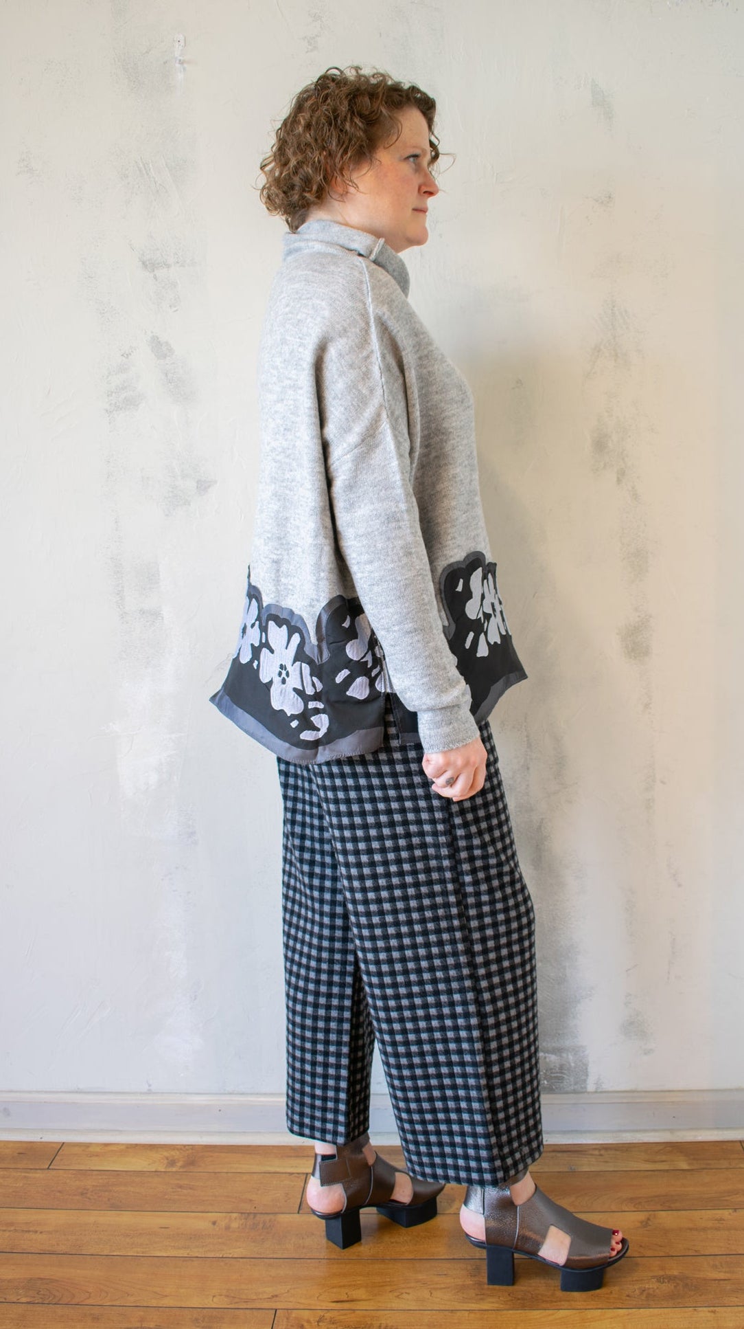 Floral Border Cowl Sweater