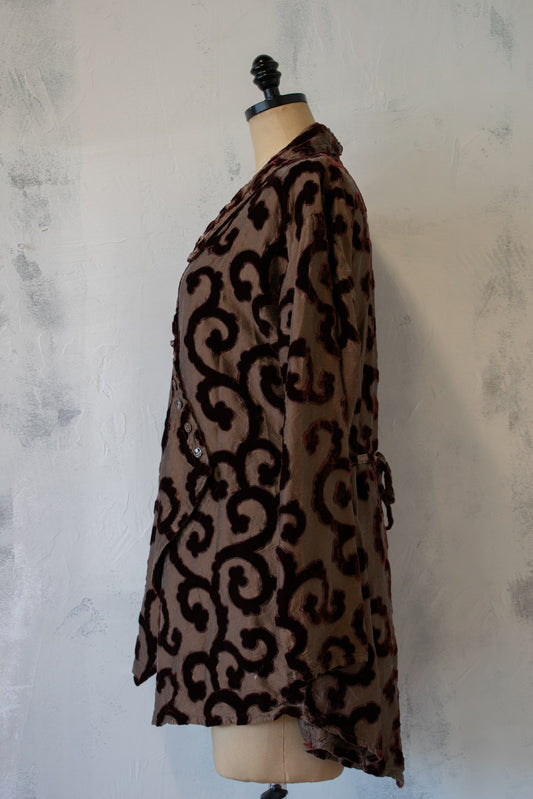 Krista Larson; Silk and Velvet Jacket Shirt in Brown