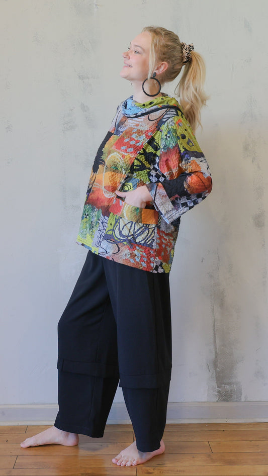 Multicolor Abstract Cowl-Neck Top