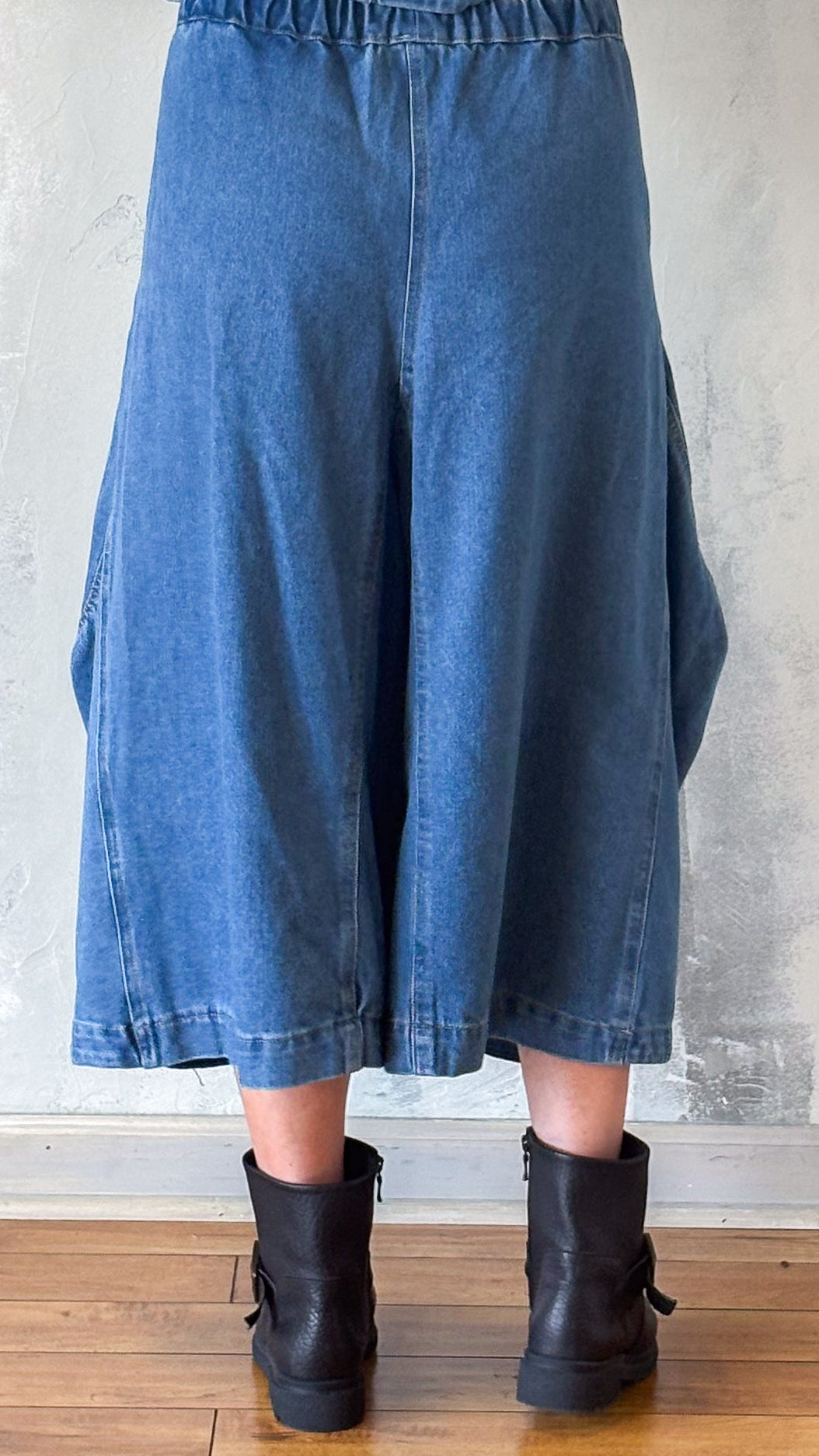 Blue Denim Barrel-Leg Pants