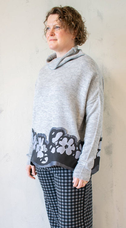 Floral Border Cowl Sweater