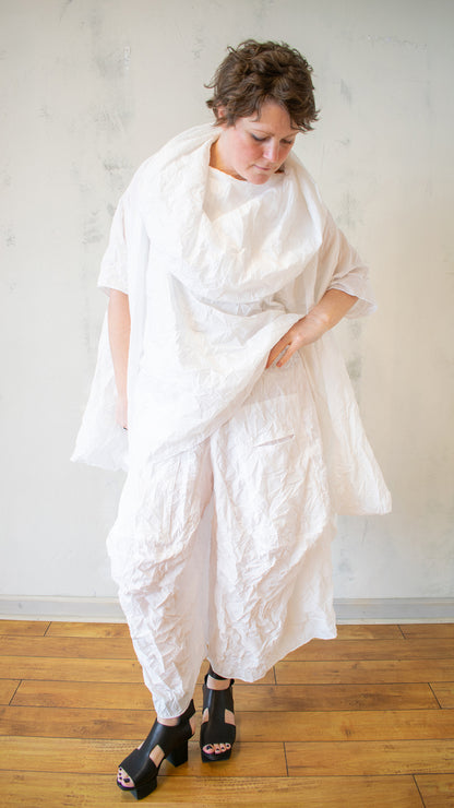 Crinkle Taffeta Pant in White
