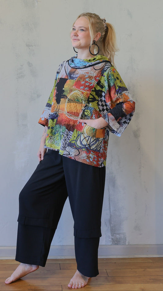 Multicolor Abstract Cowl-Neck Top