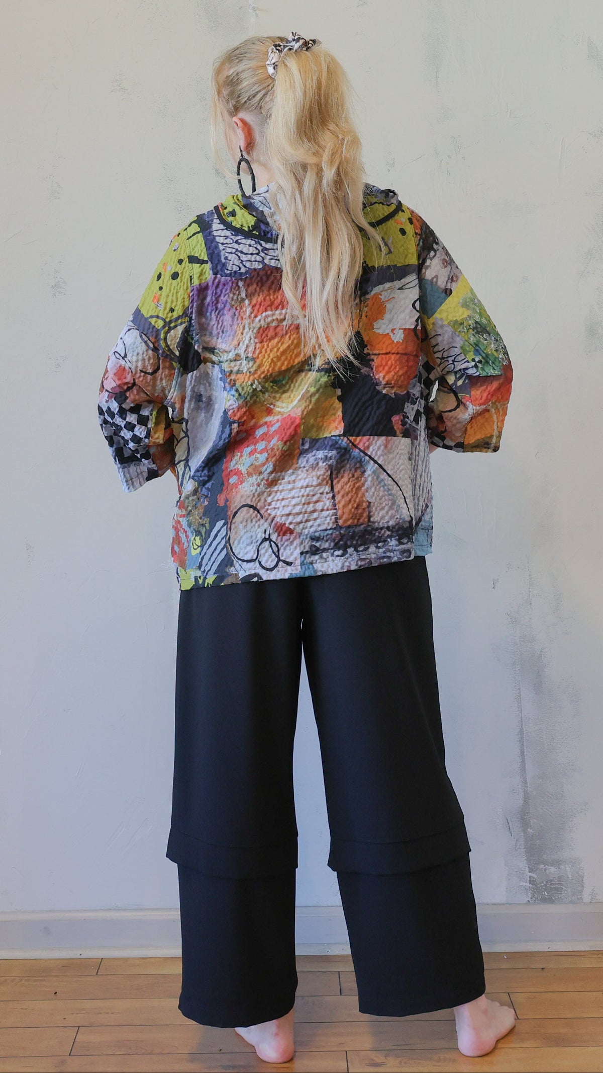 Multicolor Abstract Cowl-Neck Top