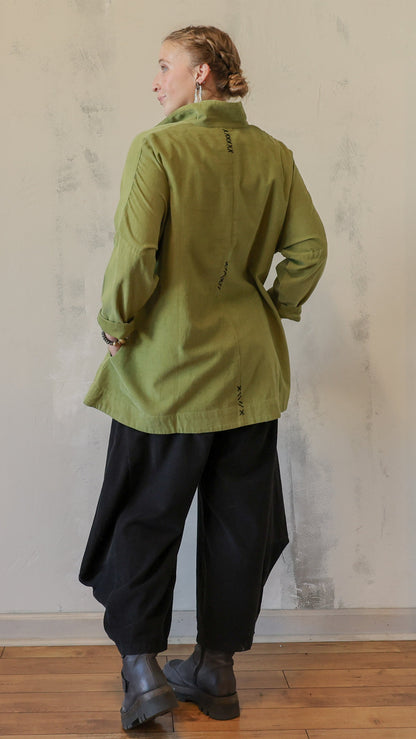 Olive Green Artistic Button-Up Tunic