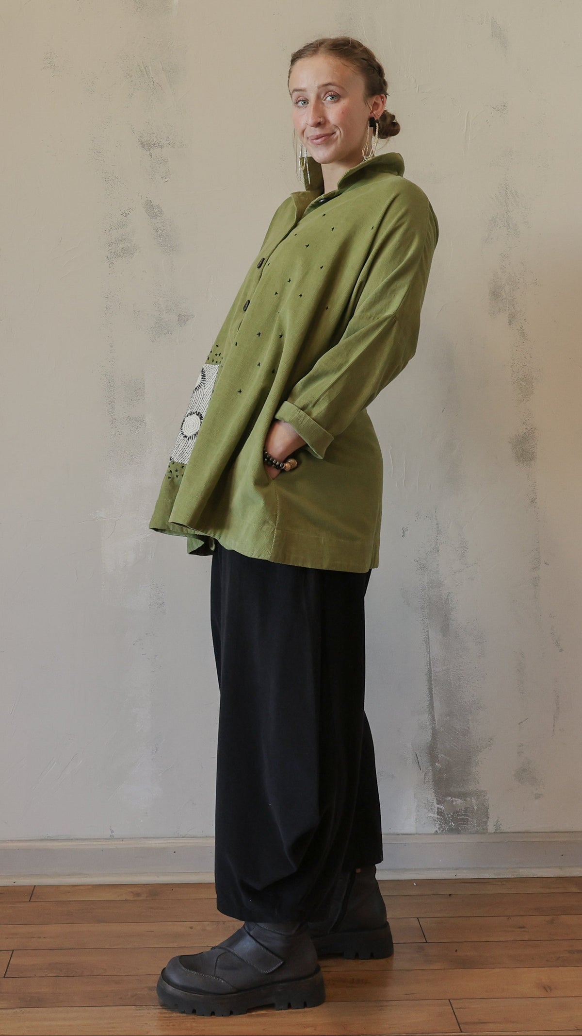Olive Green Artistic Button-Up Tunic