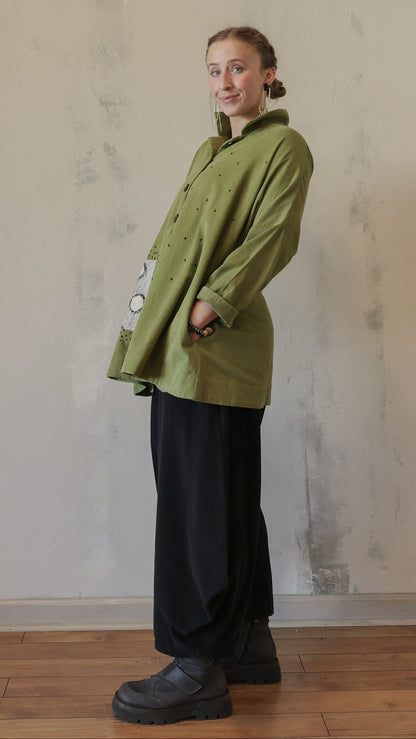 Olive Green Artistic Button-Up Tunic