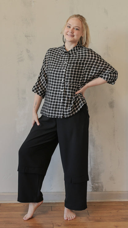 Black & White Windowpane Button-Down Top