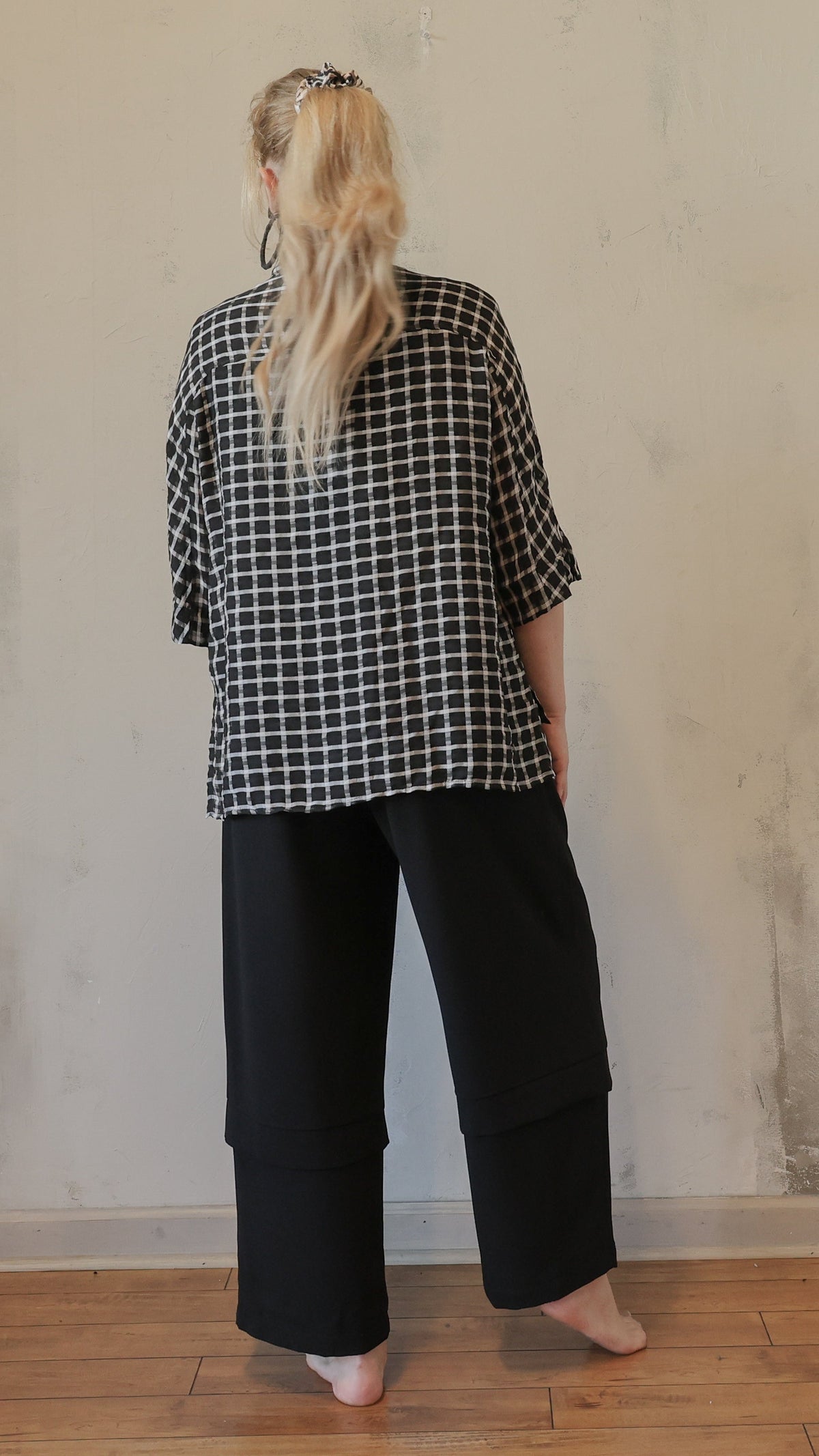 Black & White Windowpane Button-Down Top