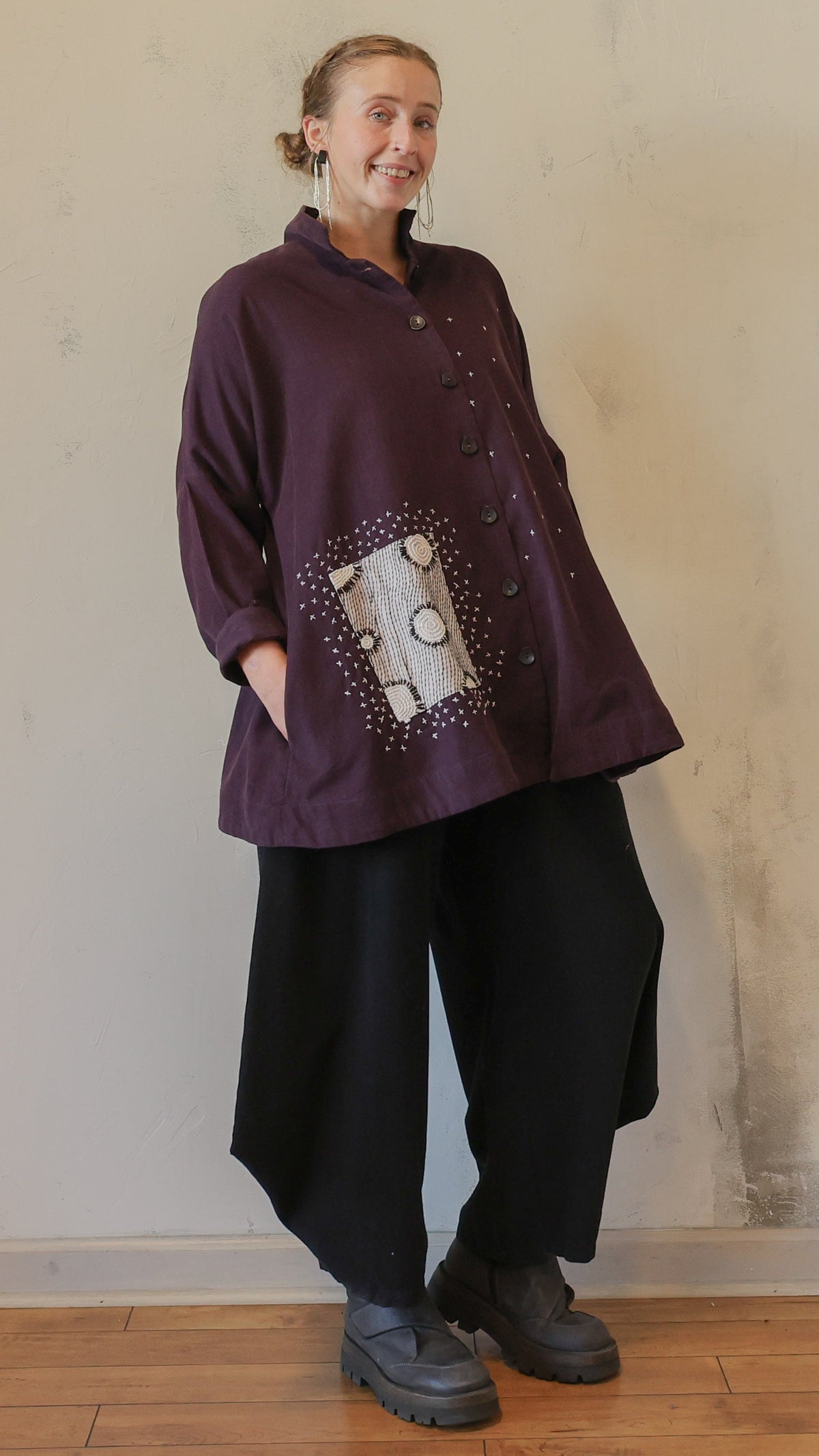 Plum Artistic Button-Up Tunic