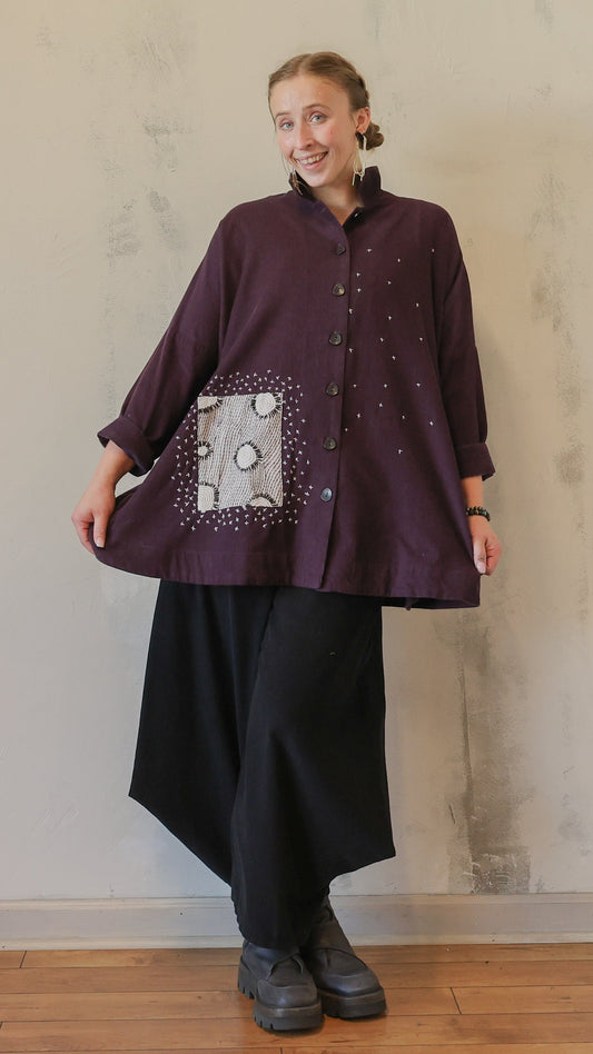 Plum Artistic Button-Up Tunic