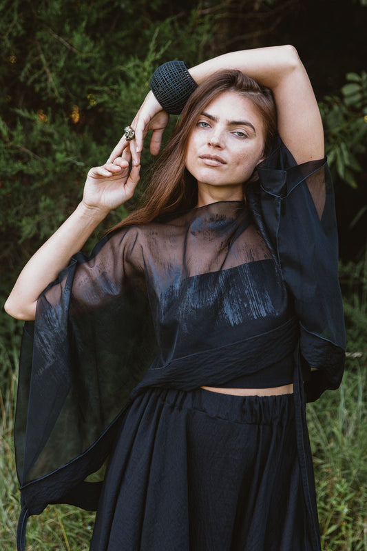 Hand-Painted Silk Organza Midnight Topper